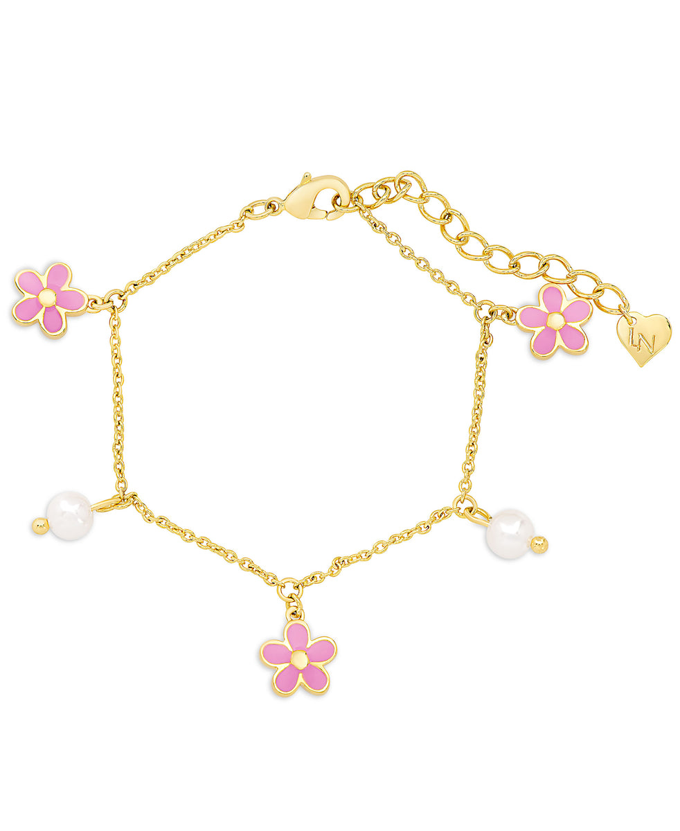 Flower and Freshwater Pearl Charm Bracelet (White) – Lily Nily