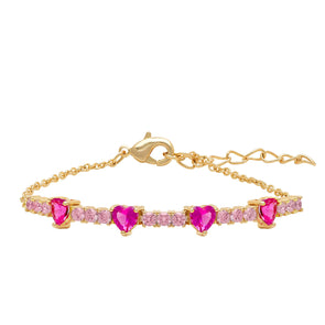 CZ Hearts Bracelet - 2-Tone Pink