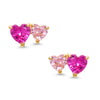 CZ Double Hearts Stud Earrings - 2-Tone Pink