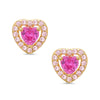 CZ Heart Halo Stud Earrings - 2-Tone Pink