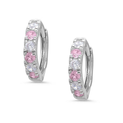 CZ Hoop Earrings - Pink & White (3mm)