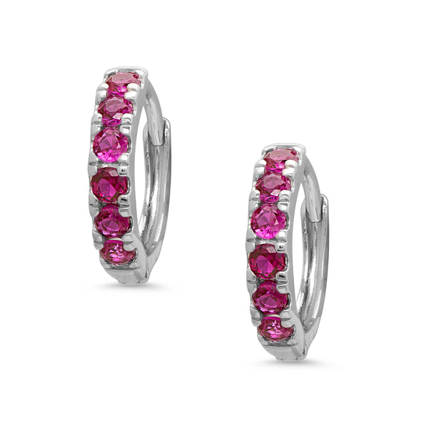 CZ Hoop Earrings - Fuchsia (3mm)