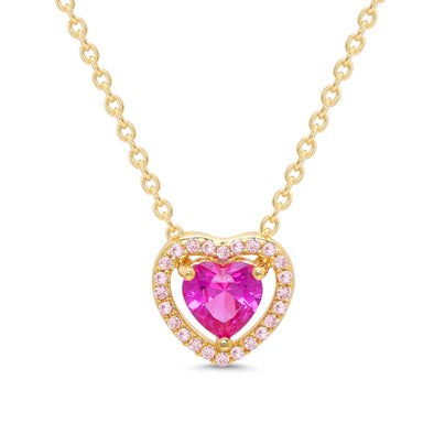 CZ Heart Halo Necklace - 2-Tone Pink