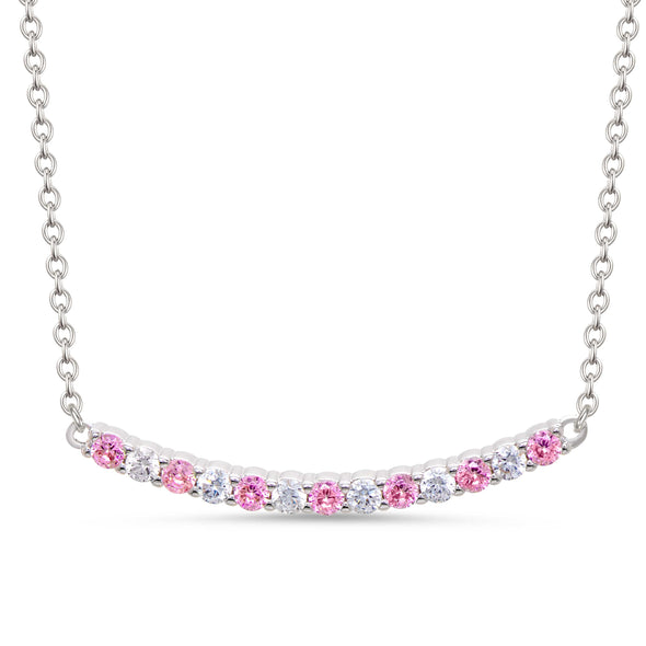 CZ Bar Necklace - Pink & White