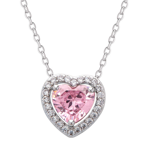 Pink CZ Heart Halo Necklace